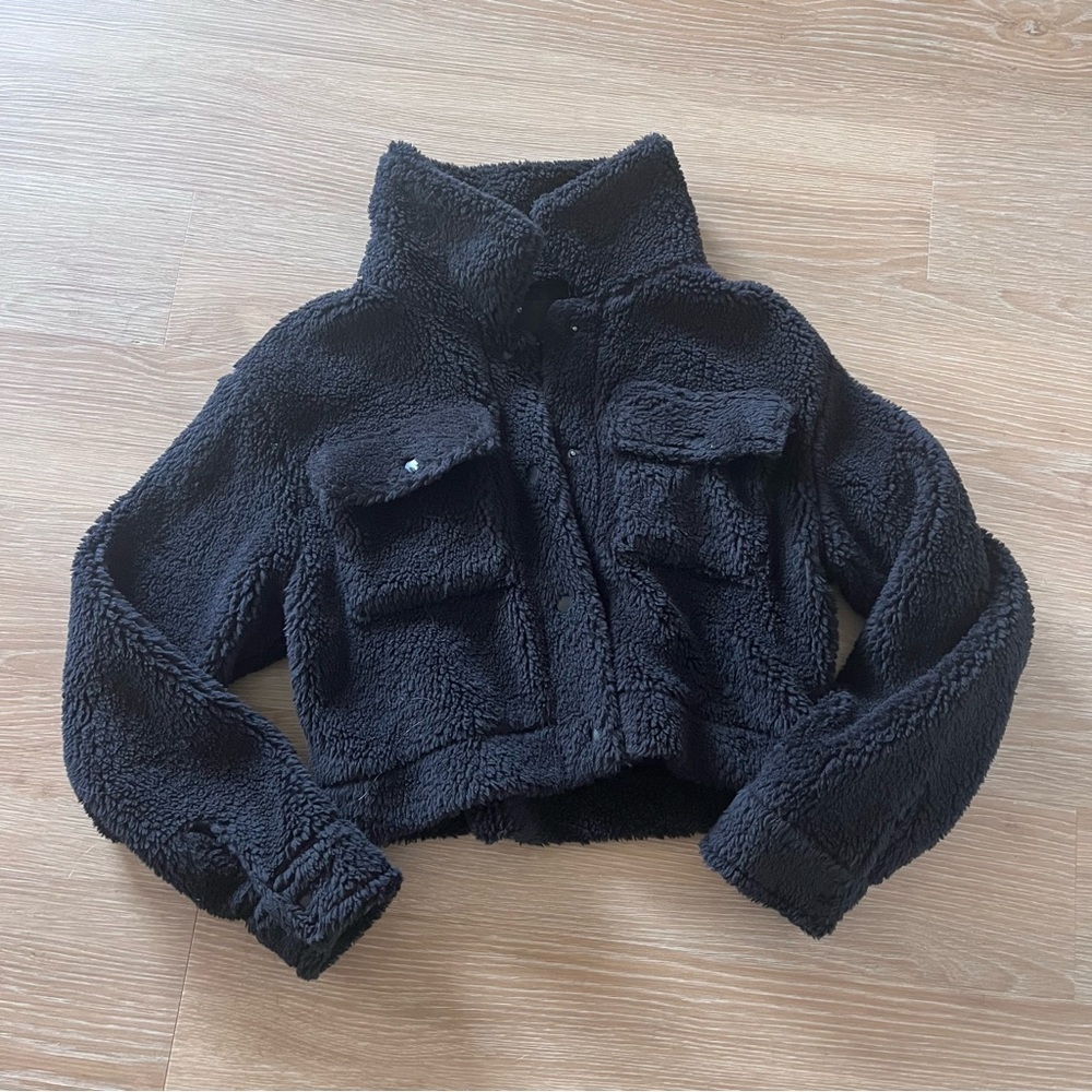 Elodie black fleece button up jacket